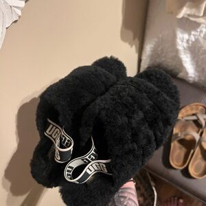 UGG Black Fuzzy Slides